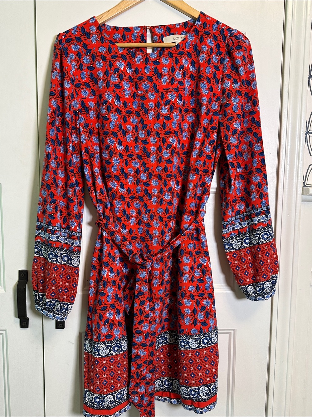 LOFT Red & Blue Floral Long Sleeve Wrap Dress - Picture 5 of 5